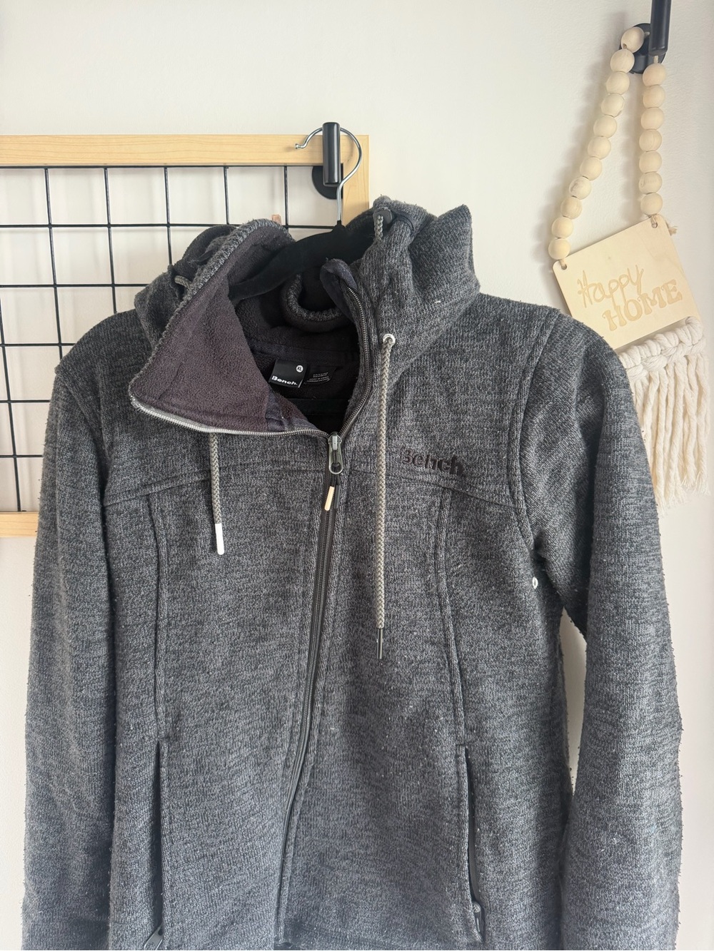 Bench Women's Dark Gray Teddy Full-Zip Hooded Jacket